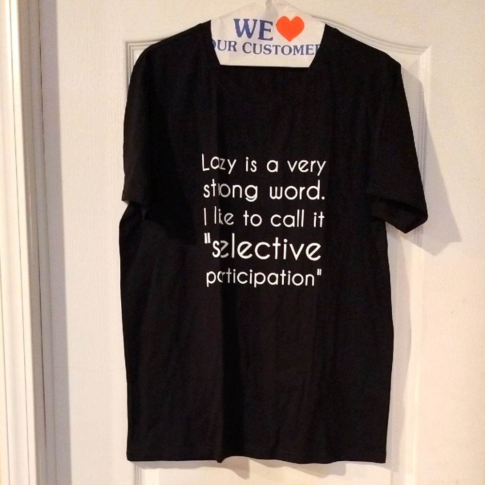 Black Graphic Tee with White Text Lazy